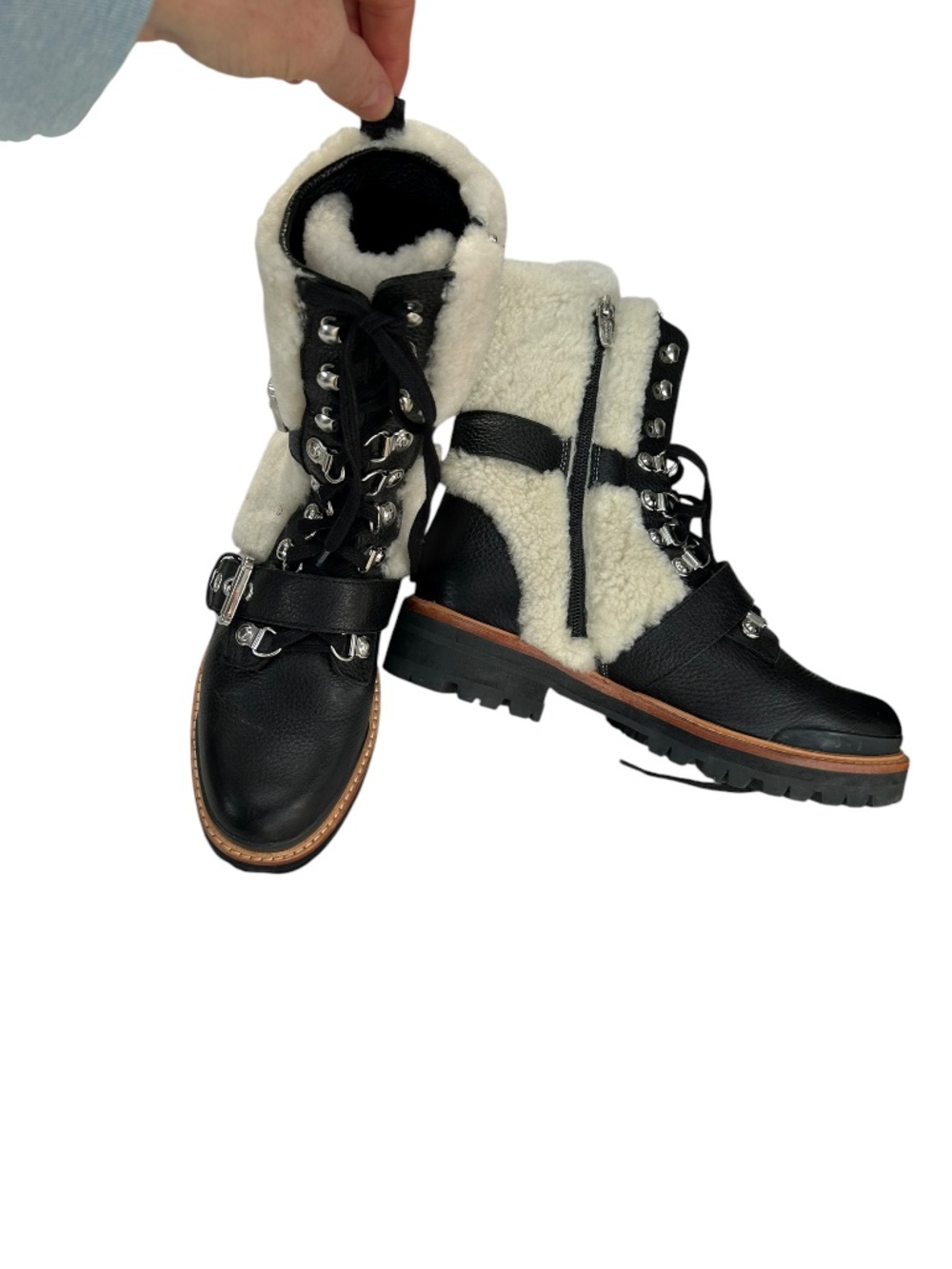 Sigerson Morrison worn once sherpa lined black buckle lug sole ankle boots 8